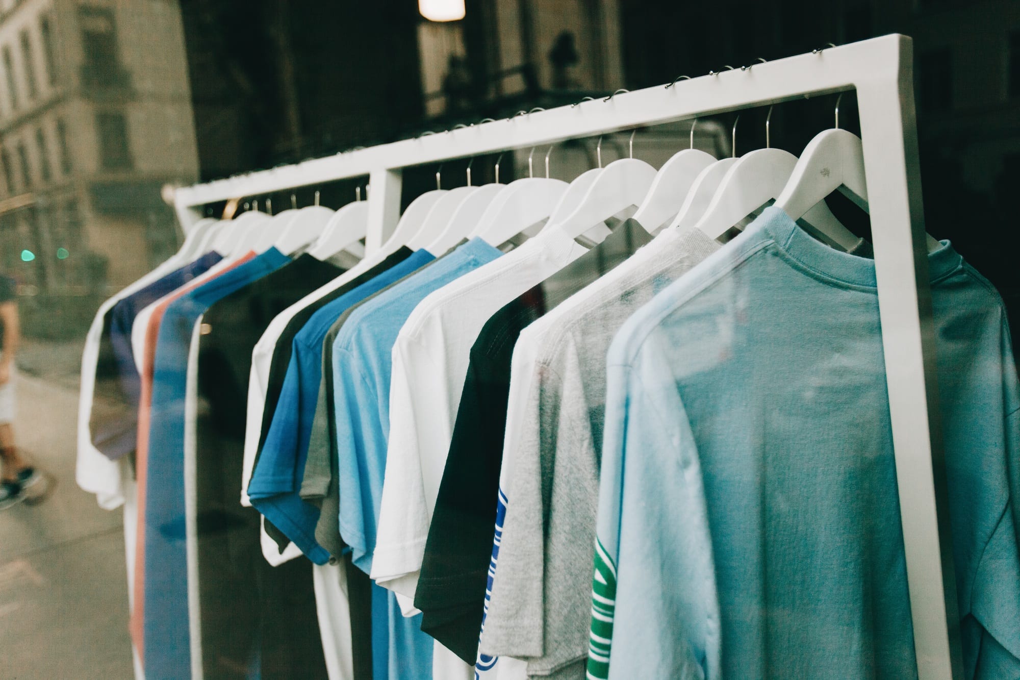 T-shirts on hangers, selling clothes, hangers, clothes, cleaning, laundry